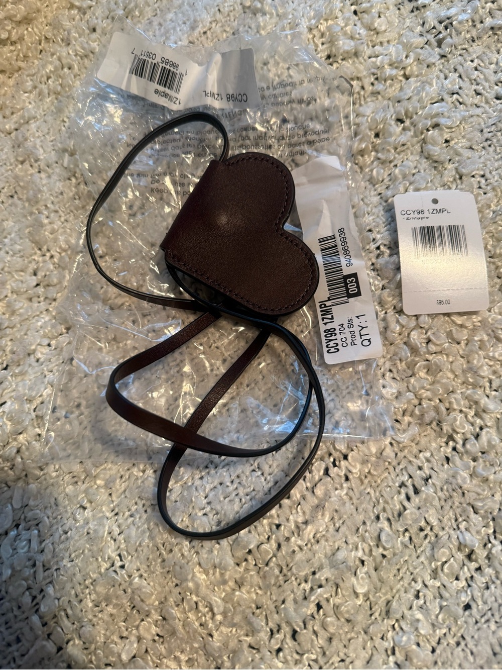 Coach Heart Leather Necklace Pendant in Dark Brown